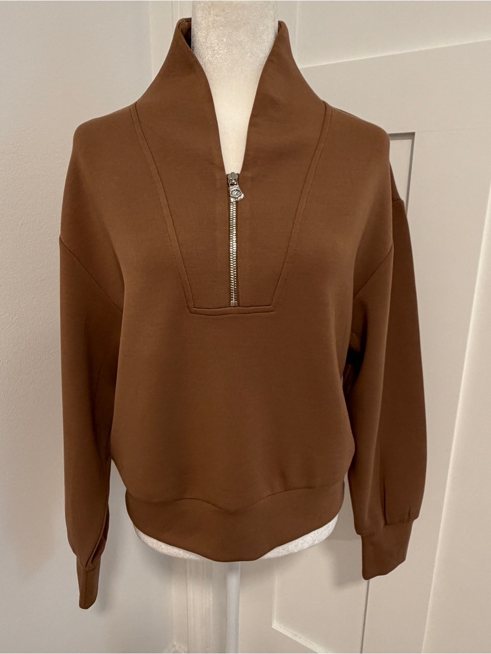 Varley Davidson Sweat XS Brown DoubleSoft Half Zip Pullover Sweatshirt New*V6